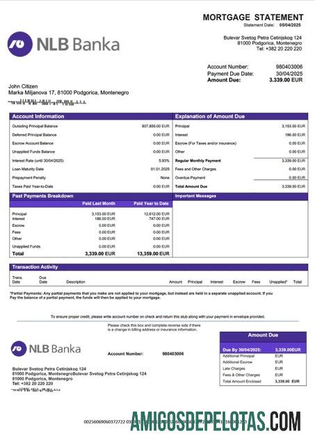 para download Montenegro NLB Banka Podgorica Declaração de hipoteca Word e modelo PDF